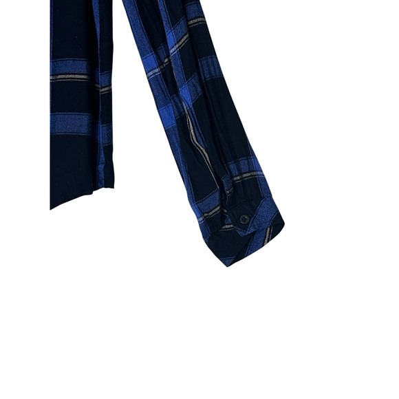 Anthropologie Cloth & Stone Top Women's Medium Blue Plaid Back Lacing Flannel - Picture 7 of 8